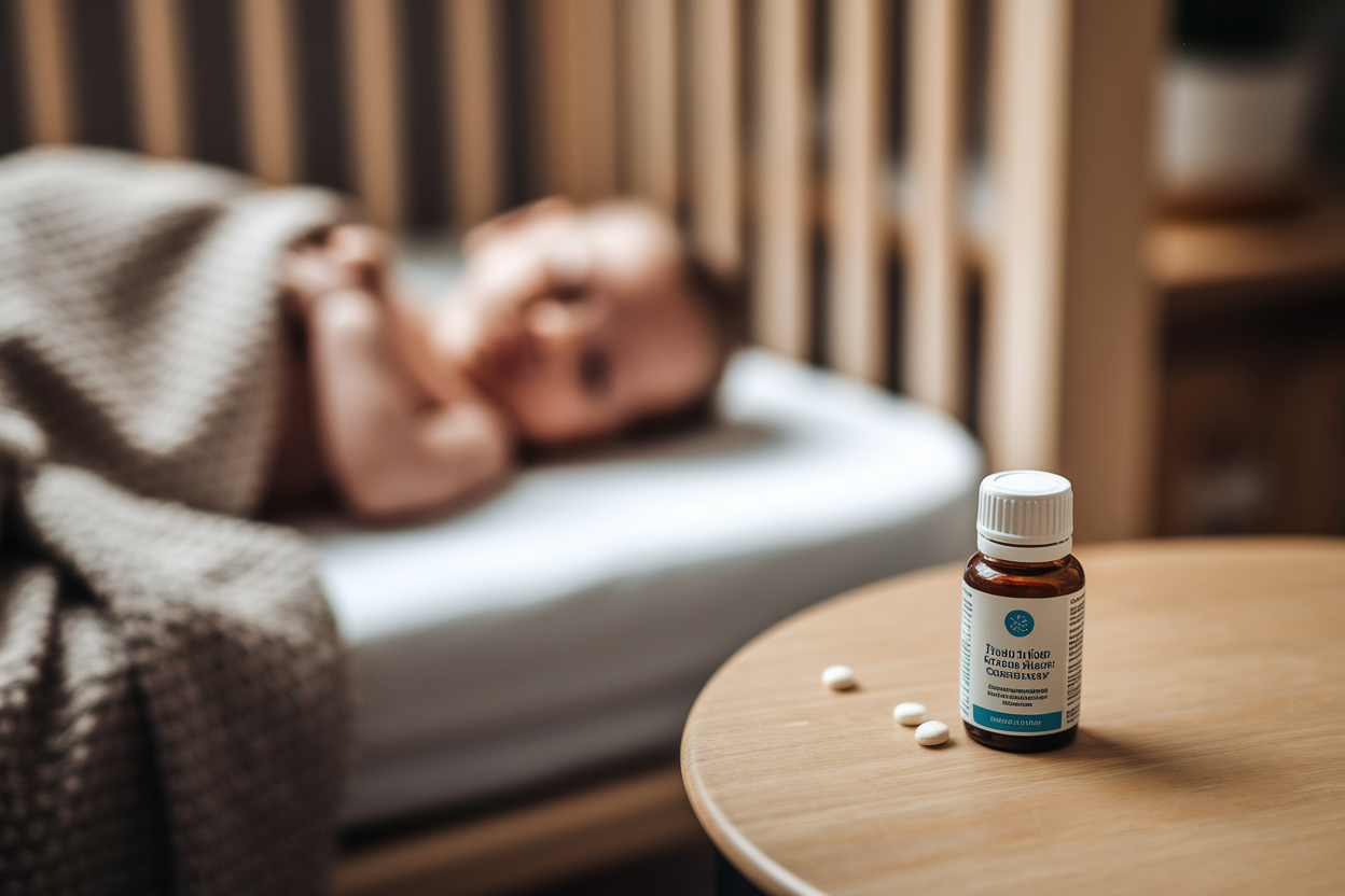 bebe-berceau-flacon-homeopathique-table-bois