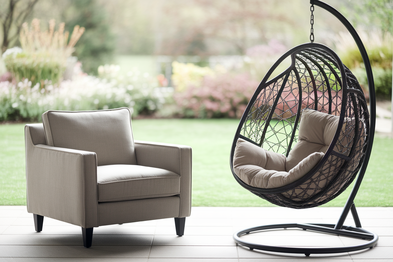 fauteuil-chaise-suspendue-patio-jardin-fleuri